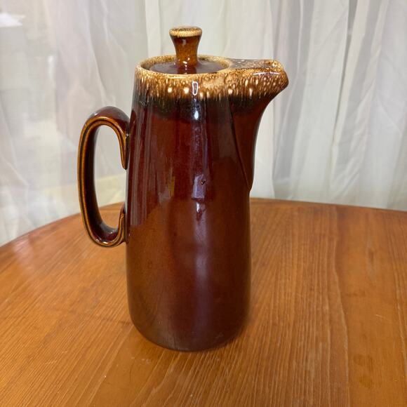 Vintage Hall Pottery Pitcher Coffee Pot Brown Drip Glaze With Lid - Picture 2 of 10